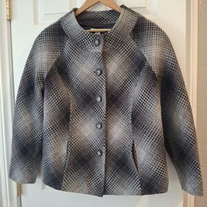 Vtg Pendleton Blazer Coat Wms Plus Sz 18W Gray Black Mandarin Collar Wool Lined